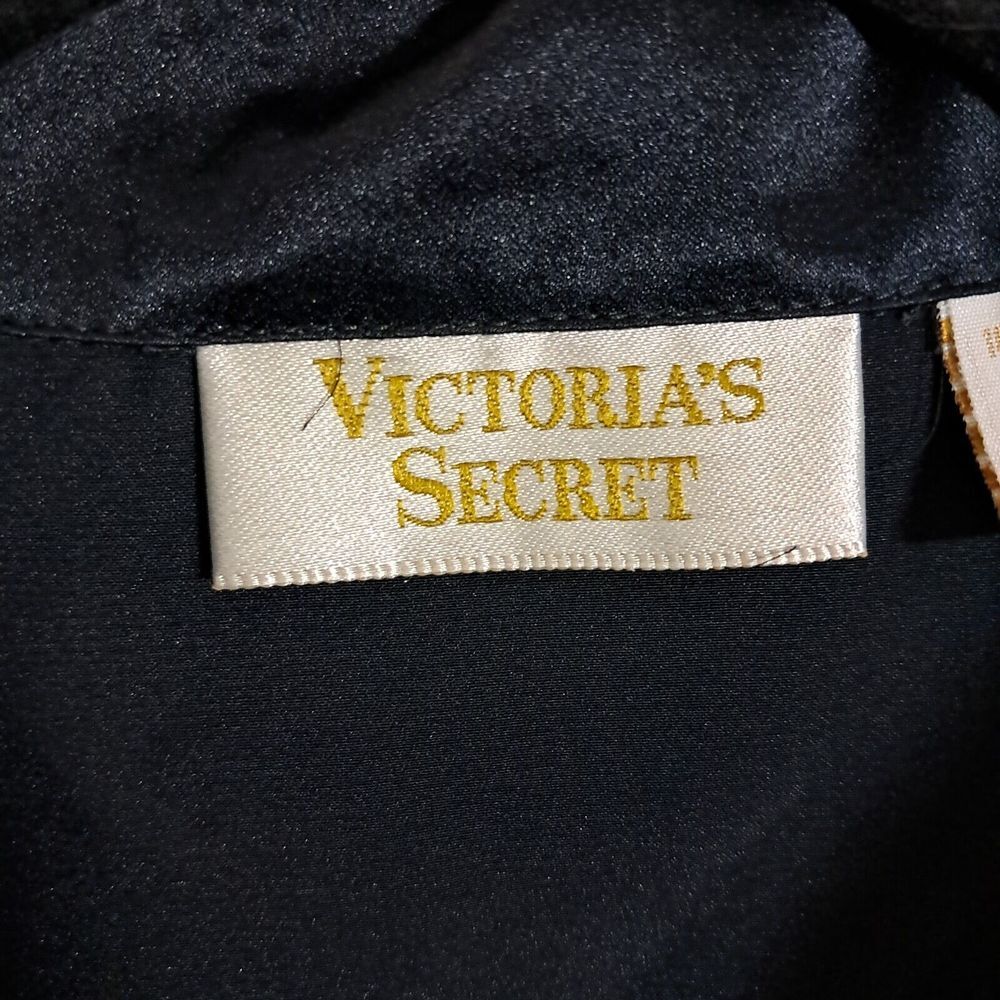 Victoria Secret Gold Label Tunic Top NavyBlue Lace Satin Long Sleeve M L Vintage - Picture 7 of 13